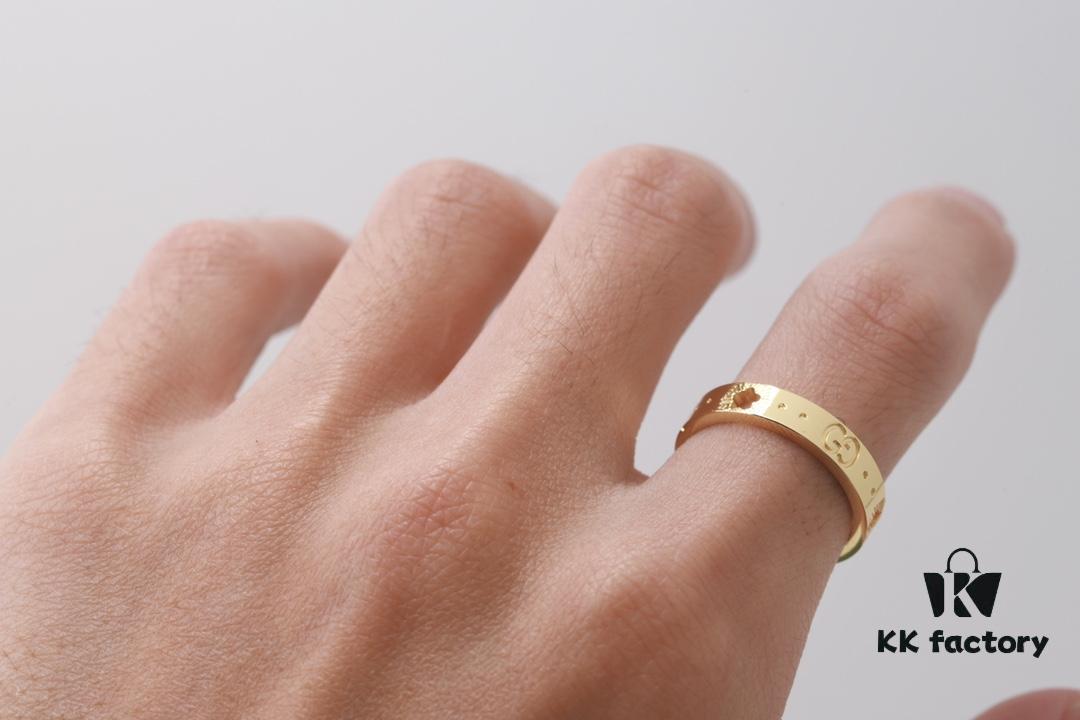 New Arrival GUCCI-inspired CNC Craft 925 Sterling Silver Gold-Tone Star Pattern Openwork Ring