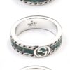 GUCCI New Arrival Interlocking Double G Ring with Stone Texture in Thin Brown and Gem Green Enamel