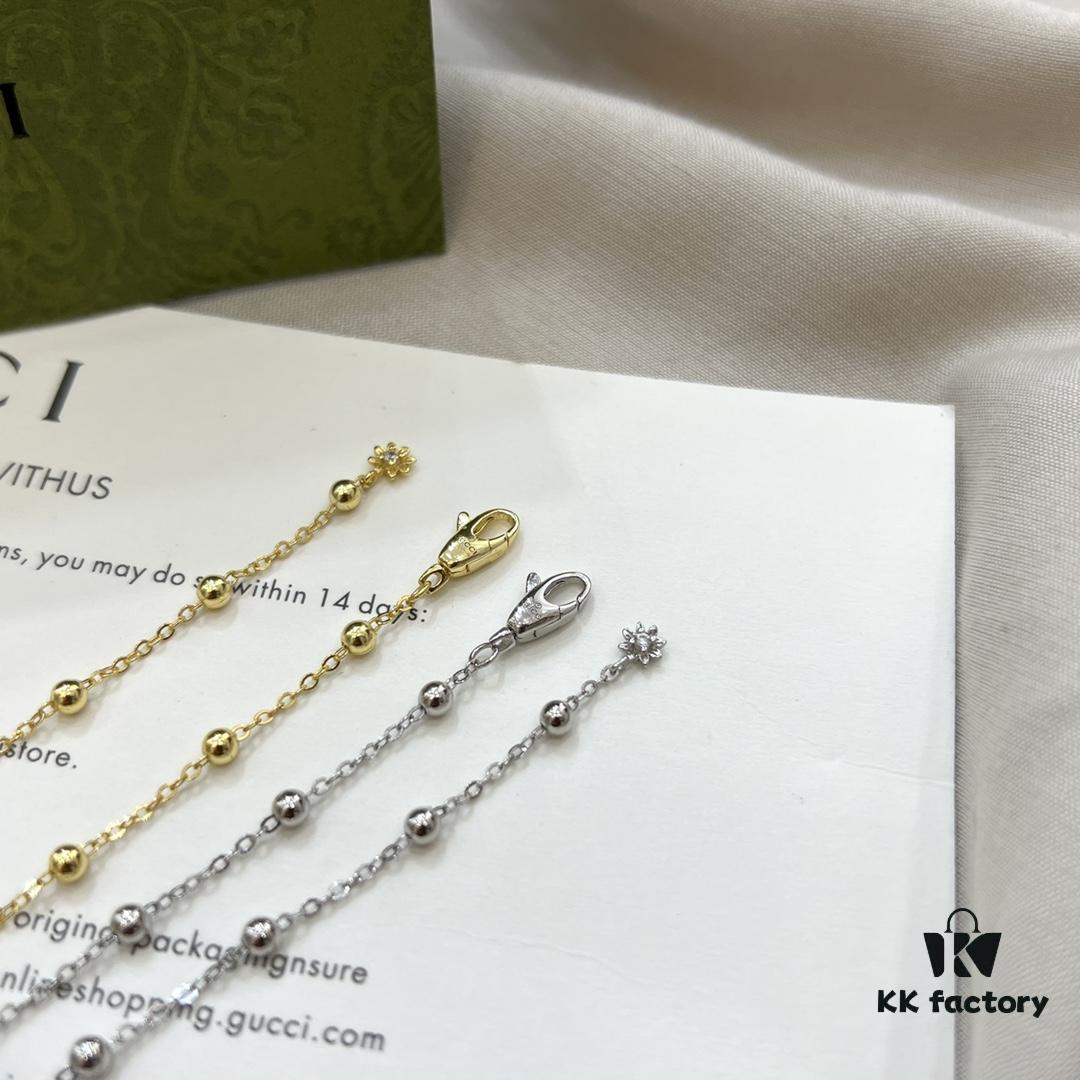 Gucci Gucci 925 Sterling Silver Double G Floral 18K White Gold Diamond Necklace