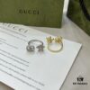 Gucci Gucci 925 Sterling Silver Double G Floral Ring with 18K White Gold and Diamond