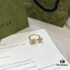 Gucci Gucci 925 Sterling Silver Double G Floral Ring with 18K White Gold and Diamond