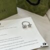 Gucci Gucci 925 Sterling Silver Double G Floral Ring with 18K White Gold and Diamond