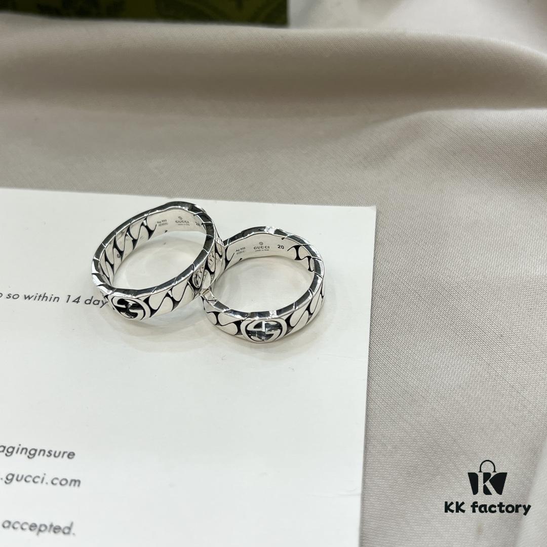 Gucci Gucci New Arrival 925 Sterling Silver Green Enamel Interlocking Double G Ring