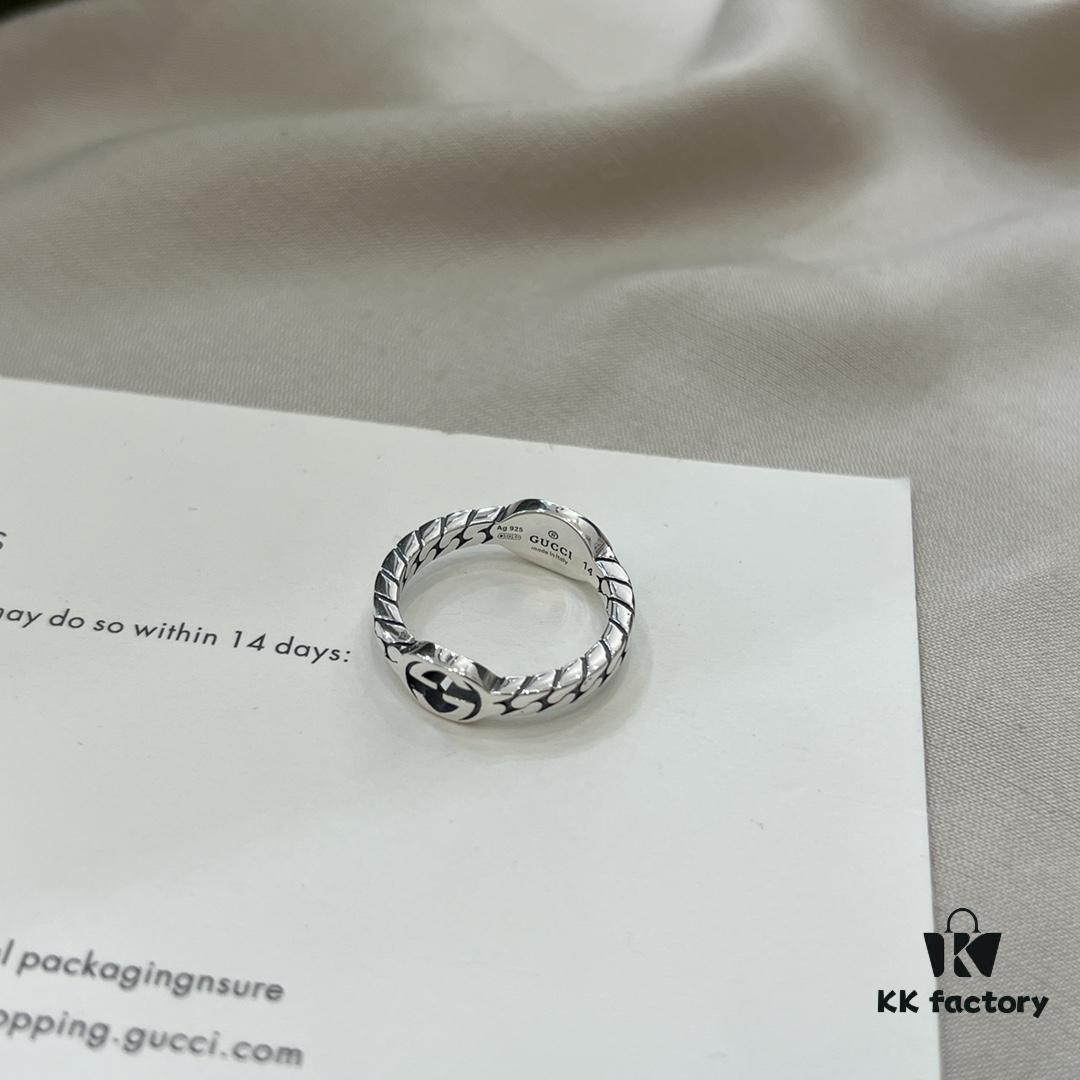 Gucci 925 Sterling Silver Double G Interlocking Narrow Ring