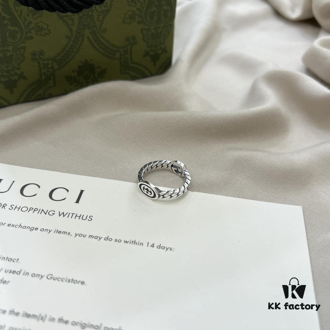 Gucci 925 Sterling Silver Double G Interlocking Narrow Ring