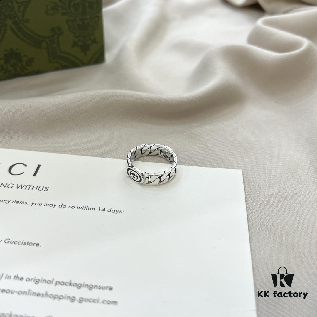 Gucci 925 Sterling Silver Double G Interlocking Wide Ring