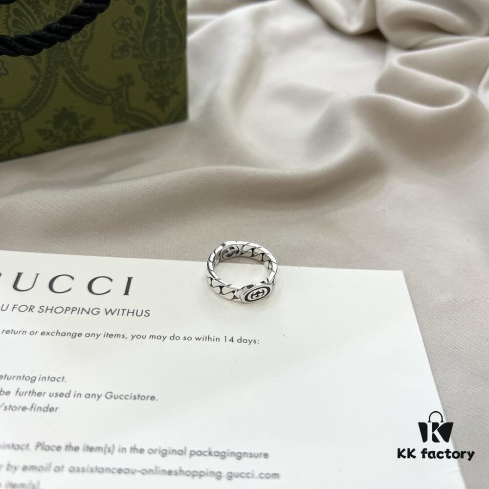 Gucci 925 Sterling Silver Double G Interlocking Wide Ring