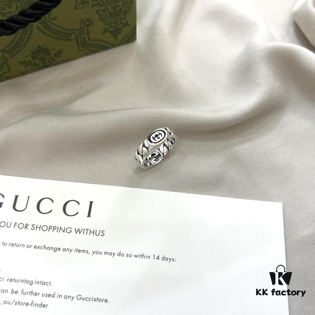 Gucci 925 Sterling Silver Double G Interlocking Wide Ring