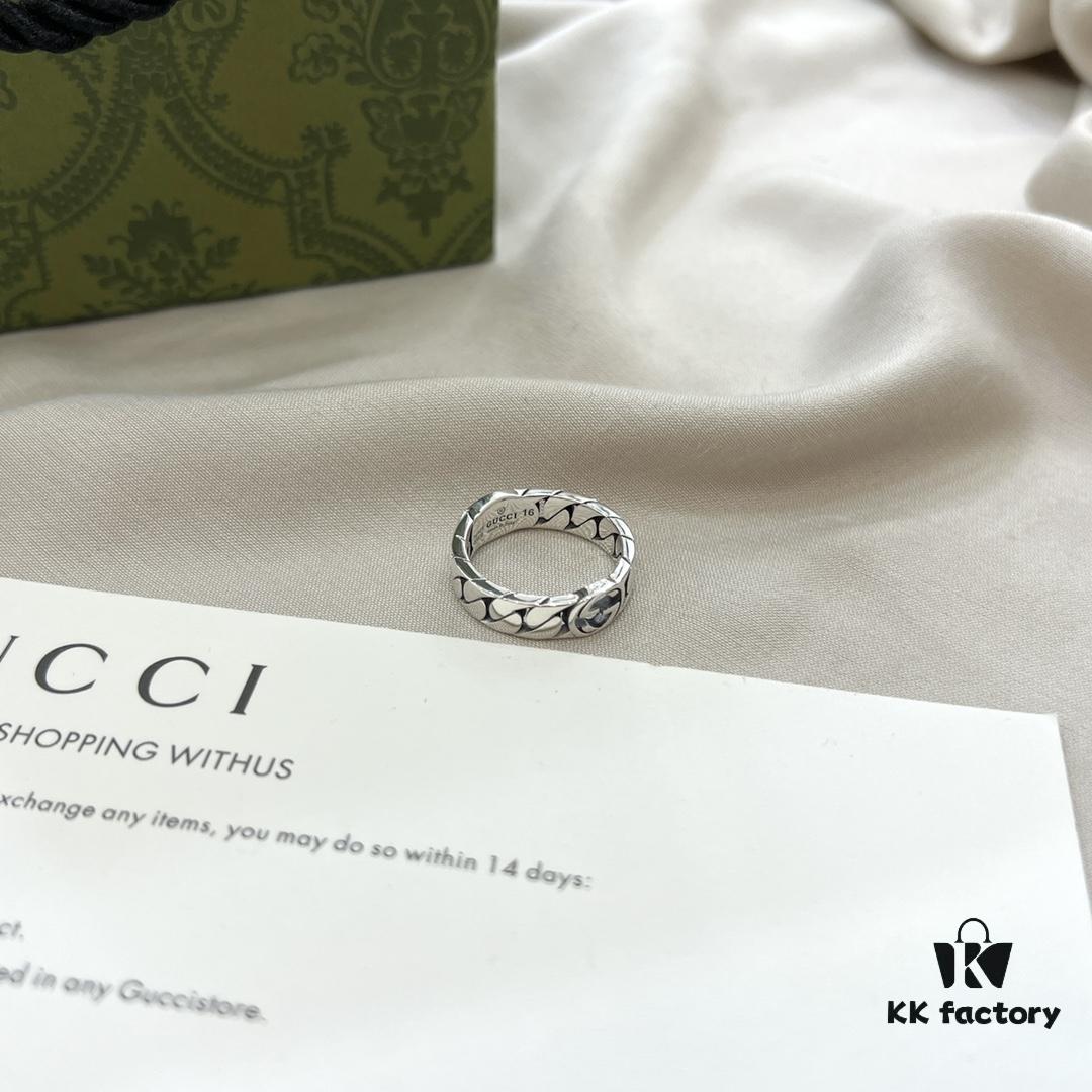 Gucci 925 Sterling Silver Double G Interlocking Wide Ring