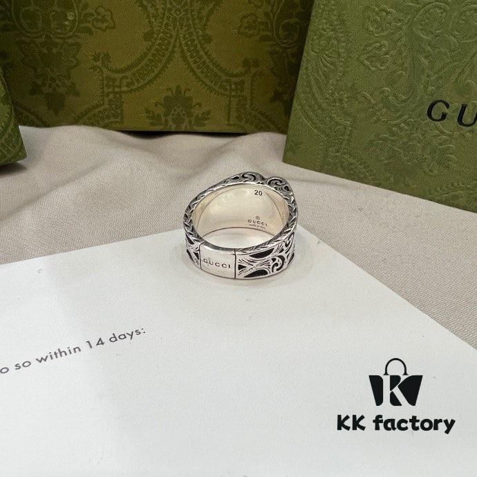 New Gucci 925 Sterling Silver Engraved Heart Ring