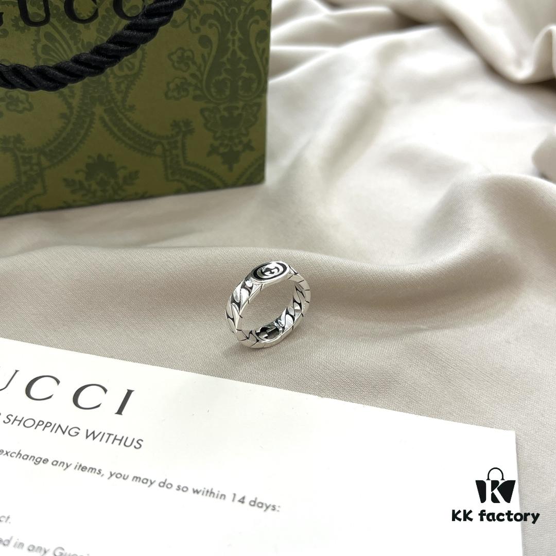 Gucci 925 Sterling Silver Double G Interlocking Wide Ring