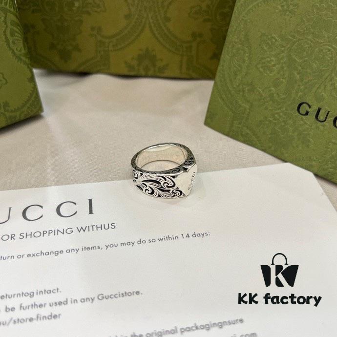 New Gucci 925 Sterling Silver Engraved Heart Ring