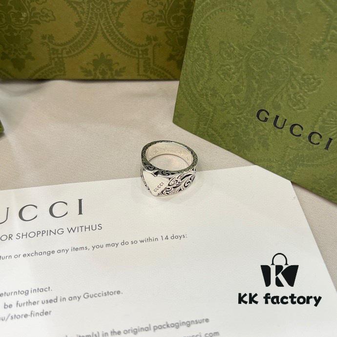 New Gucci 925 Sterling Silver Engraved Heart Ring