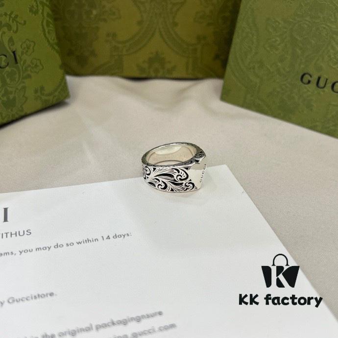 New Gucci 925 Sterling Silver Engraved Heart Ring