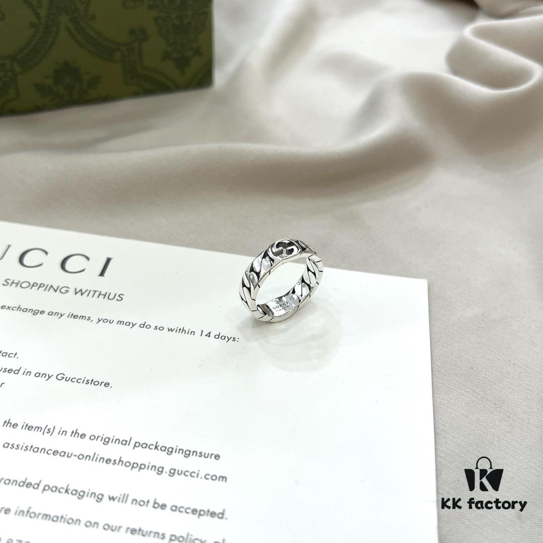 Gucci 925 Sterling Silver Double G Interlocking Wide Ring