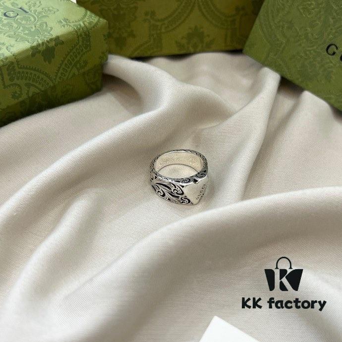 New Gucci 925 Sterling Silver Engraved Heart Ring