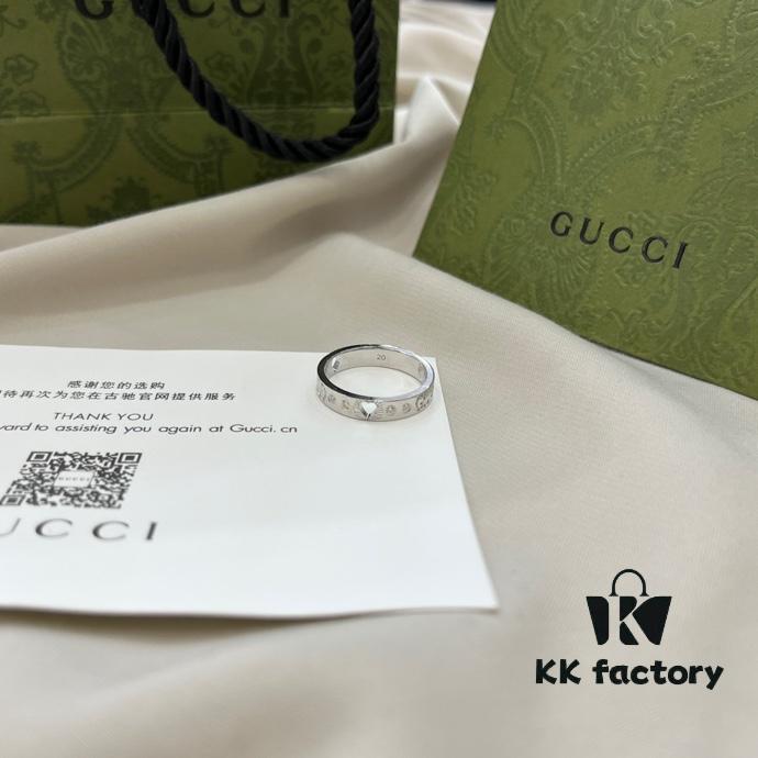 Gucci Gucci 925 Sterling Silver Icon Series Heart Openwork Diamond-Inlaid Ring