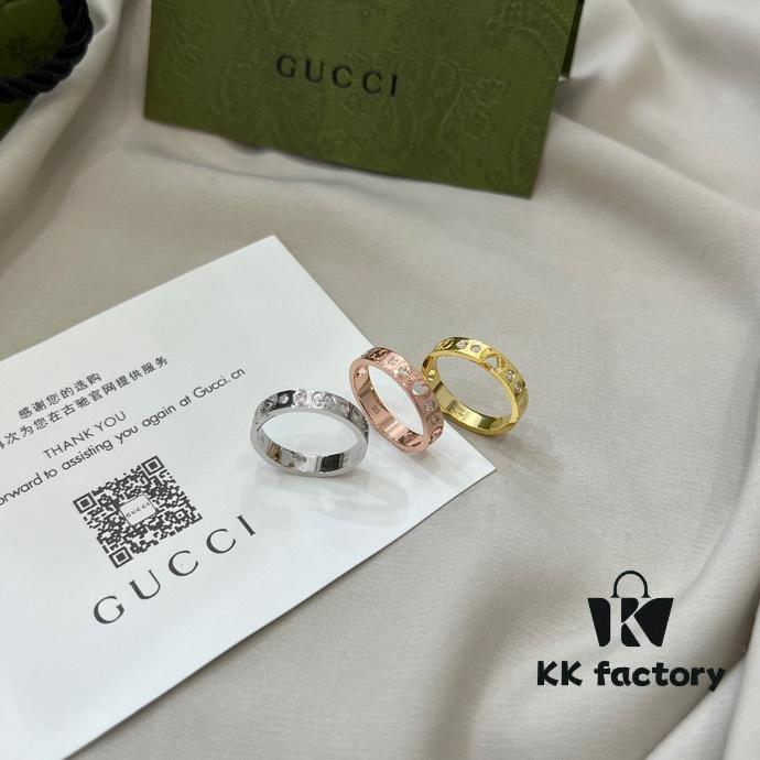Gucci Gucci 925 Sterling Silver Icon Series Heart Openwork Diamond-Inlaid Ring