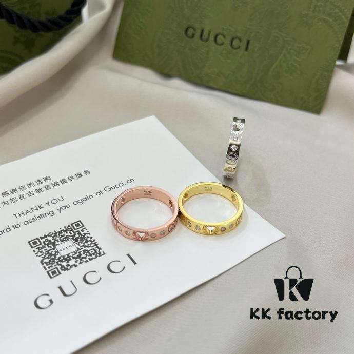 Gucci Gucci 925 Sterling Silver Icon Series Heart Openwork Diamond-Inlaid Ring