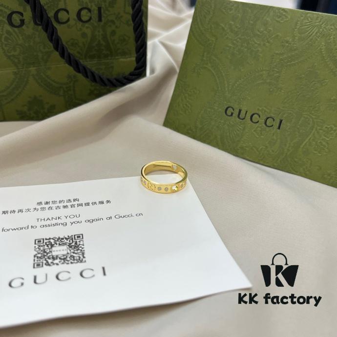 Gucci Gucci 925 Sterling Silver Icon Series Heart Openwork Diamond-Inlaid Ring