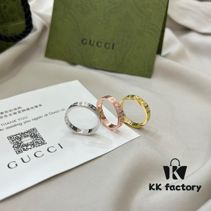 Gucci Gucci 925 Sterling Silver Icon Series Heart Openwork Diamond-Inlaid Ring