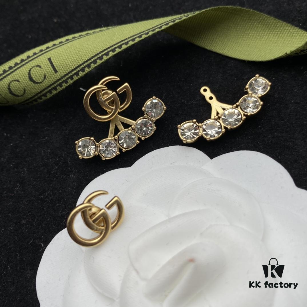 Gucci GG Pearl Inlaid Diamond Elegant Retro Stud Earrings