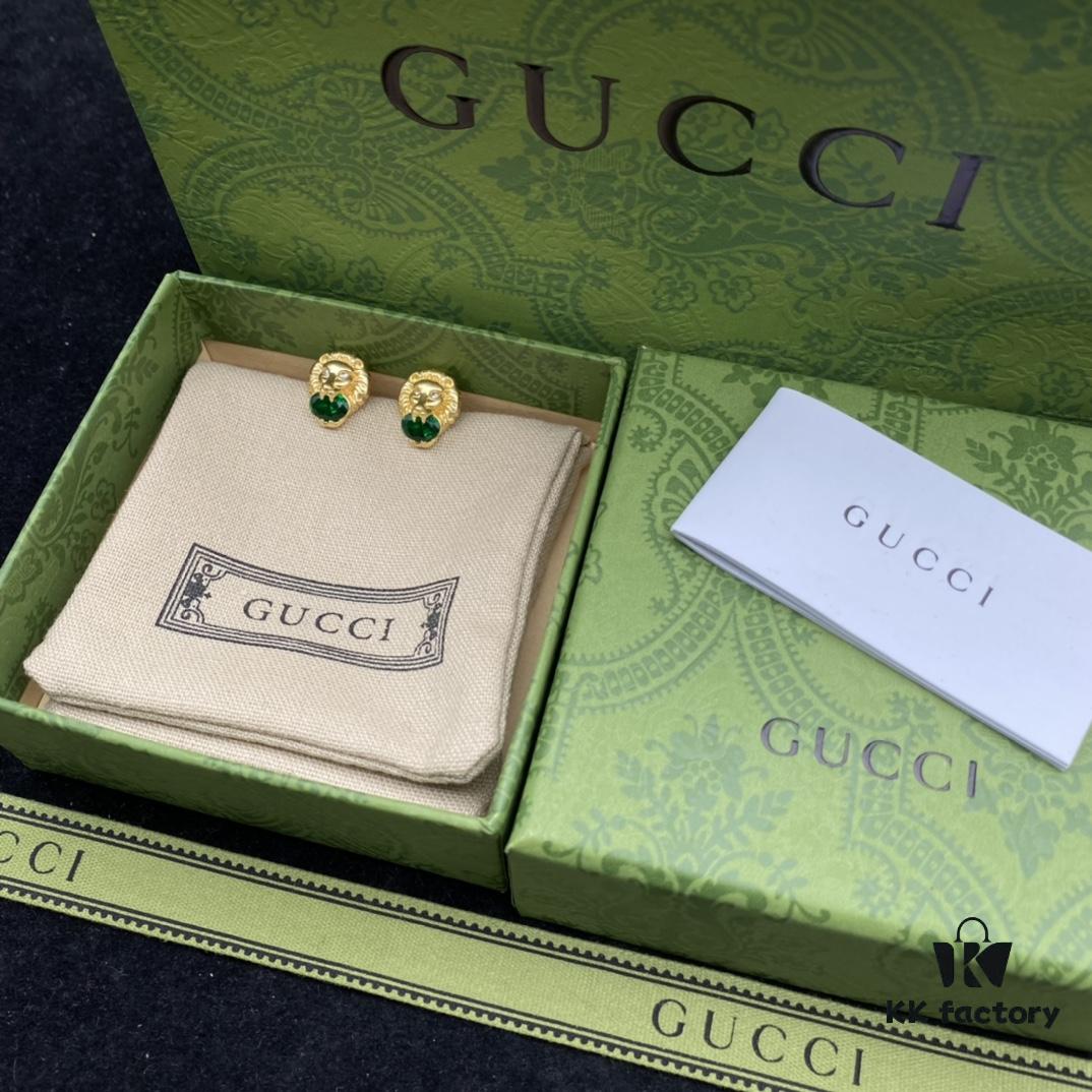 Gucci Lion Head Diamond-Paved Vintage Earrings 🦁️ 💚