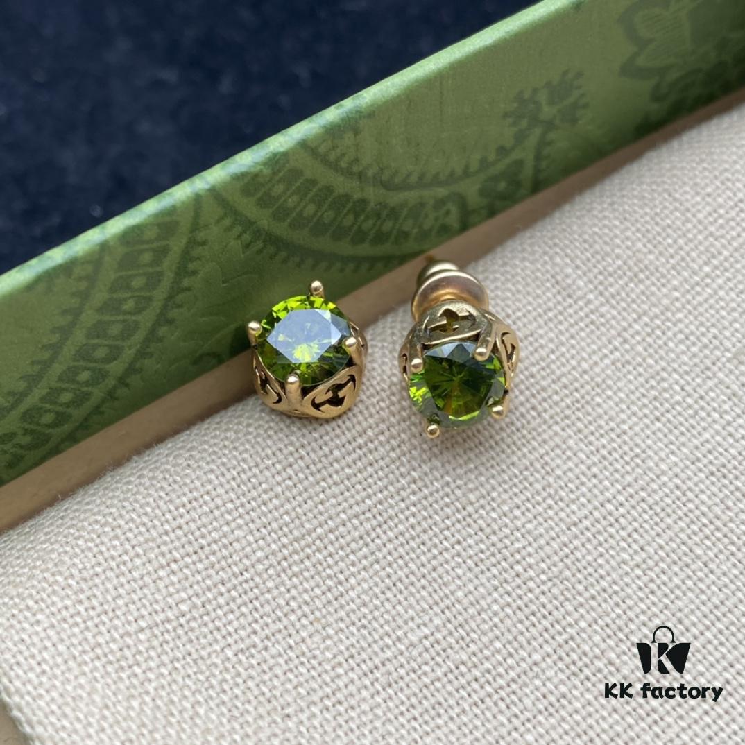 Gucci Double G Diamond-Paved Elegant Vintage Stud Earrings