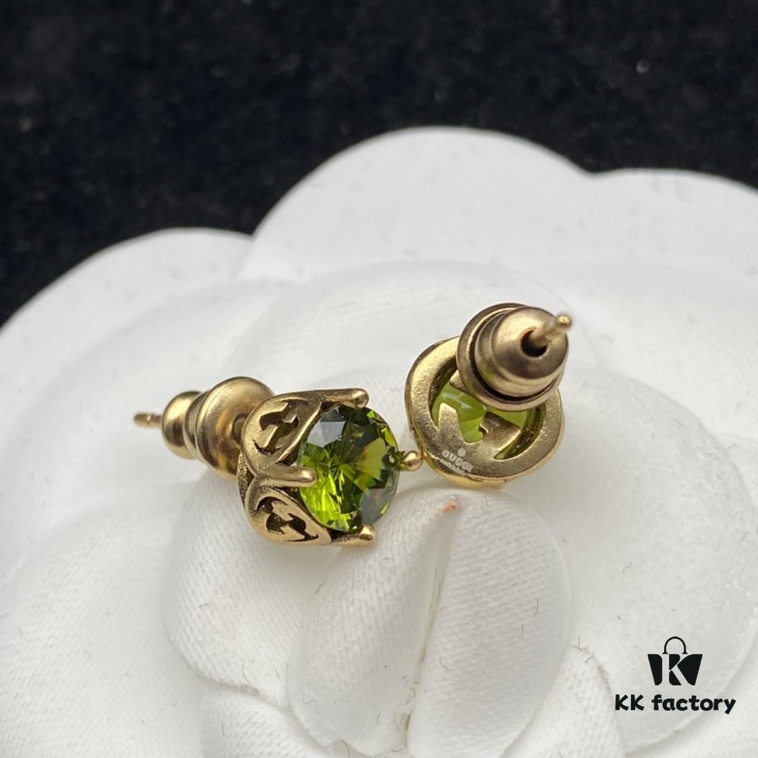 Gucci Double G Diamond-Paved Elegant Vintage Stud Earrings