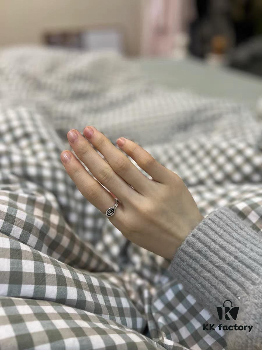 Gucci 925 Sterling Silver Double G Interlocking Narrow Ring