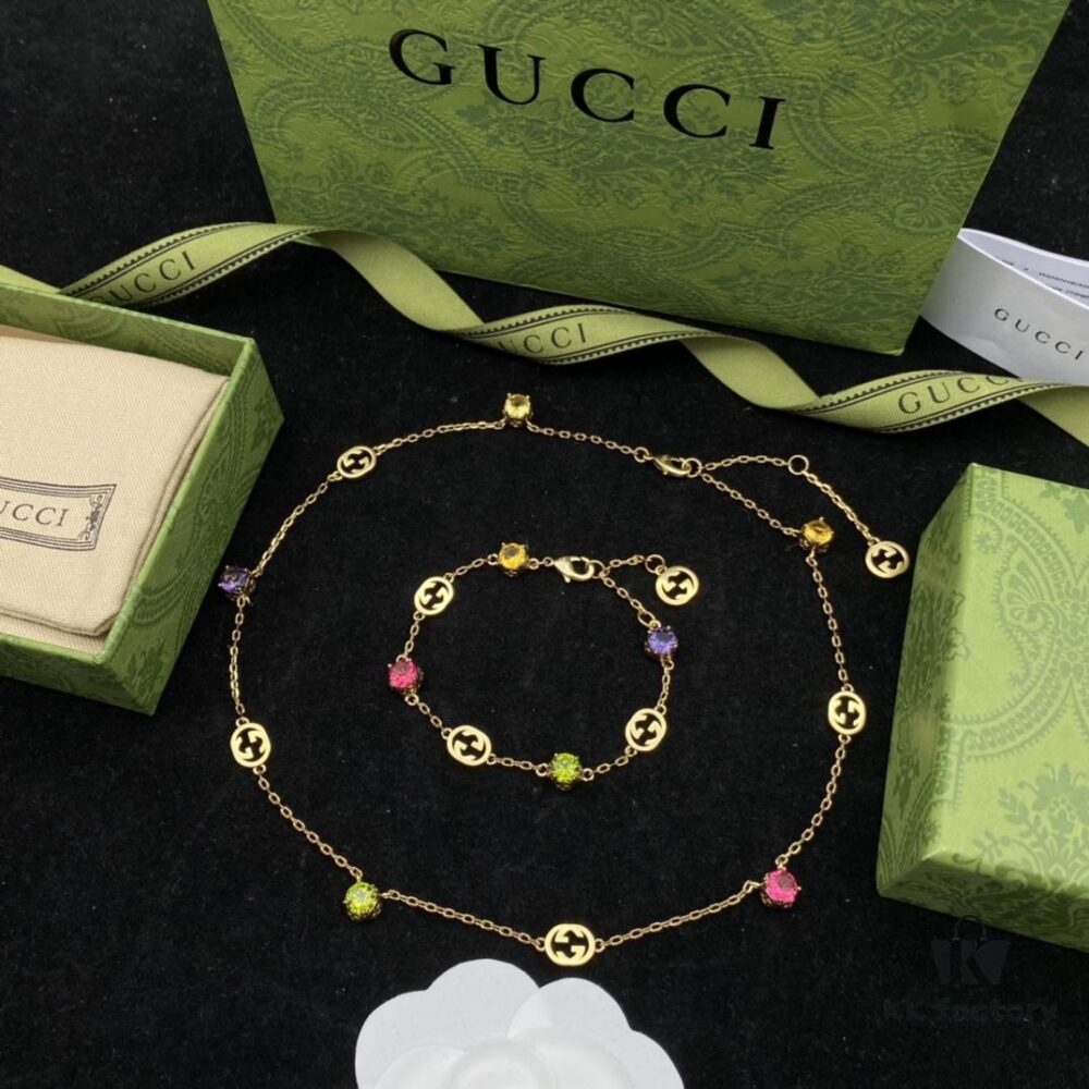 Gucci GUCCI New Colorful Diamond Elegant Retro Necklace Bracelet 💚