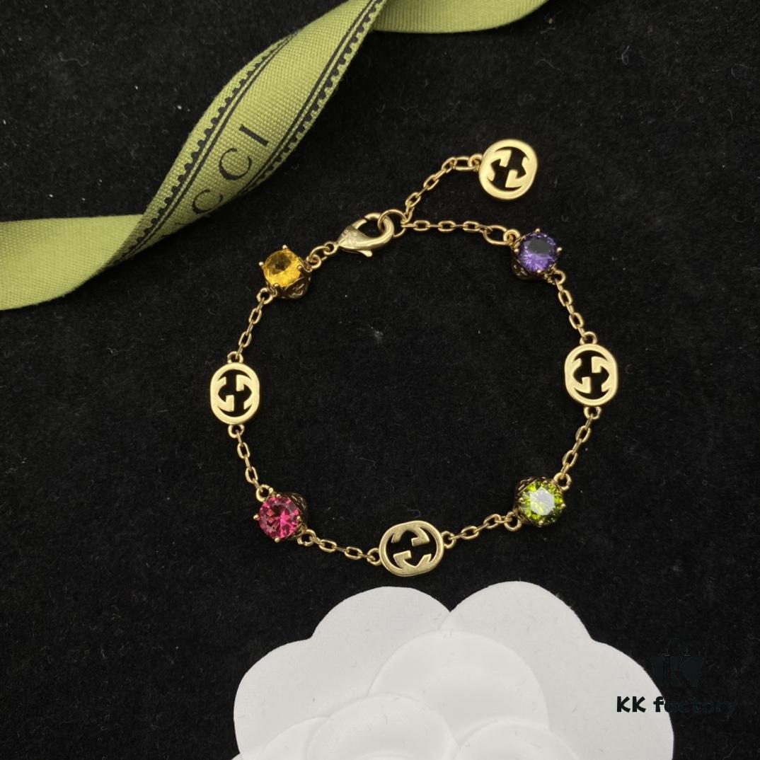 Gucci GUCCI New Colorful Diamond Elegant Retro Necklace Bracelet 💚