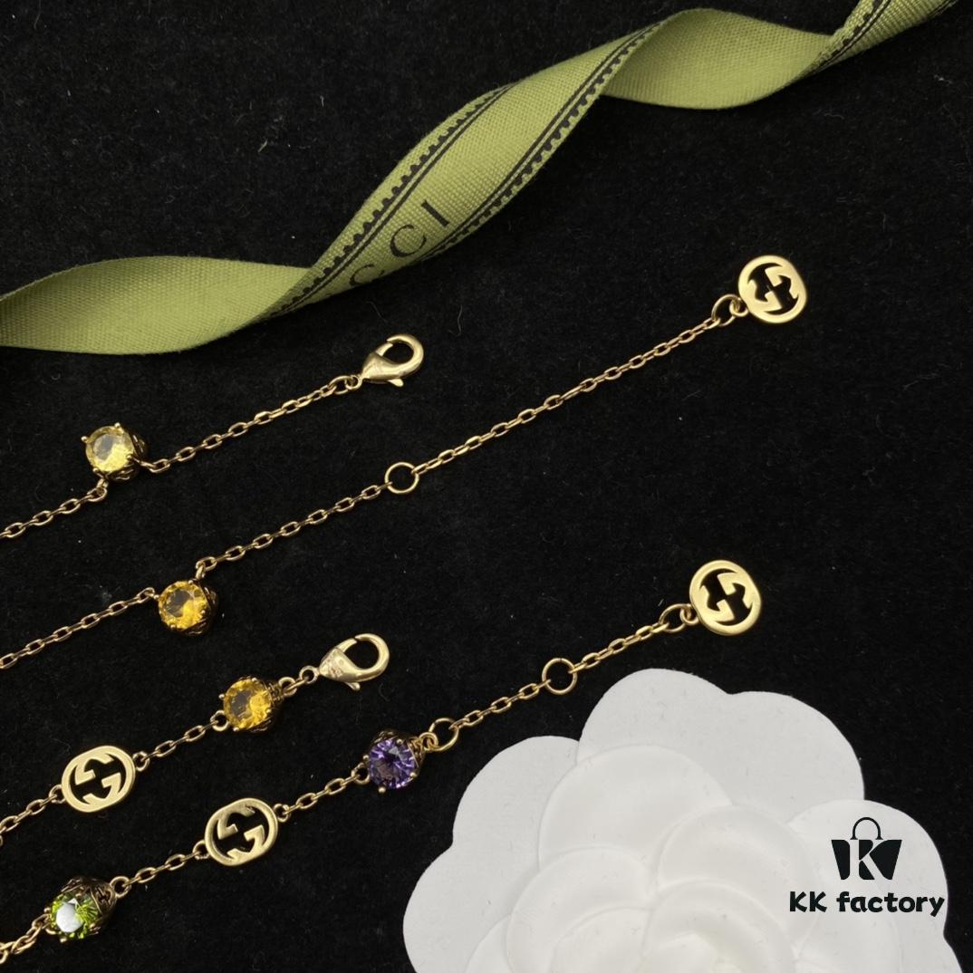 Gucci GUCCI New Colorful Diamond Elegant Retro Necklace Bracelet 💚