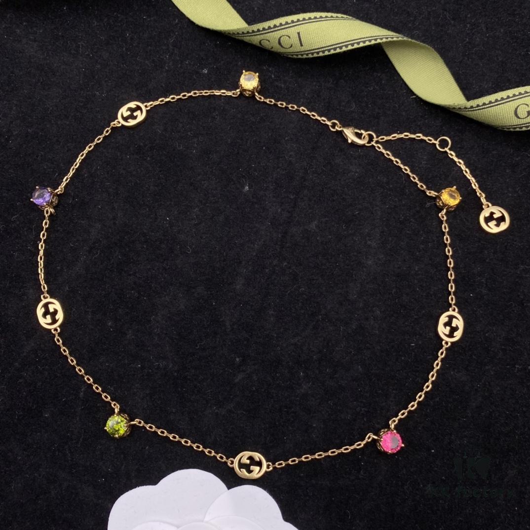 Gucci GUCCI New Colorful Diamond Elegant Retro Necklace Bracelet 💚