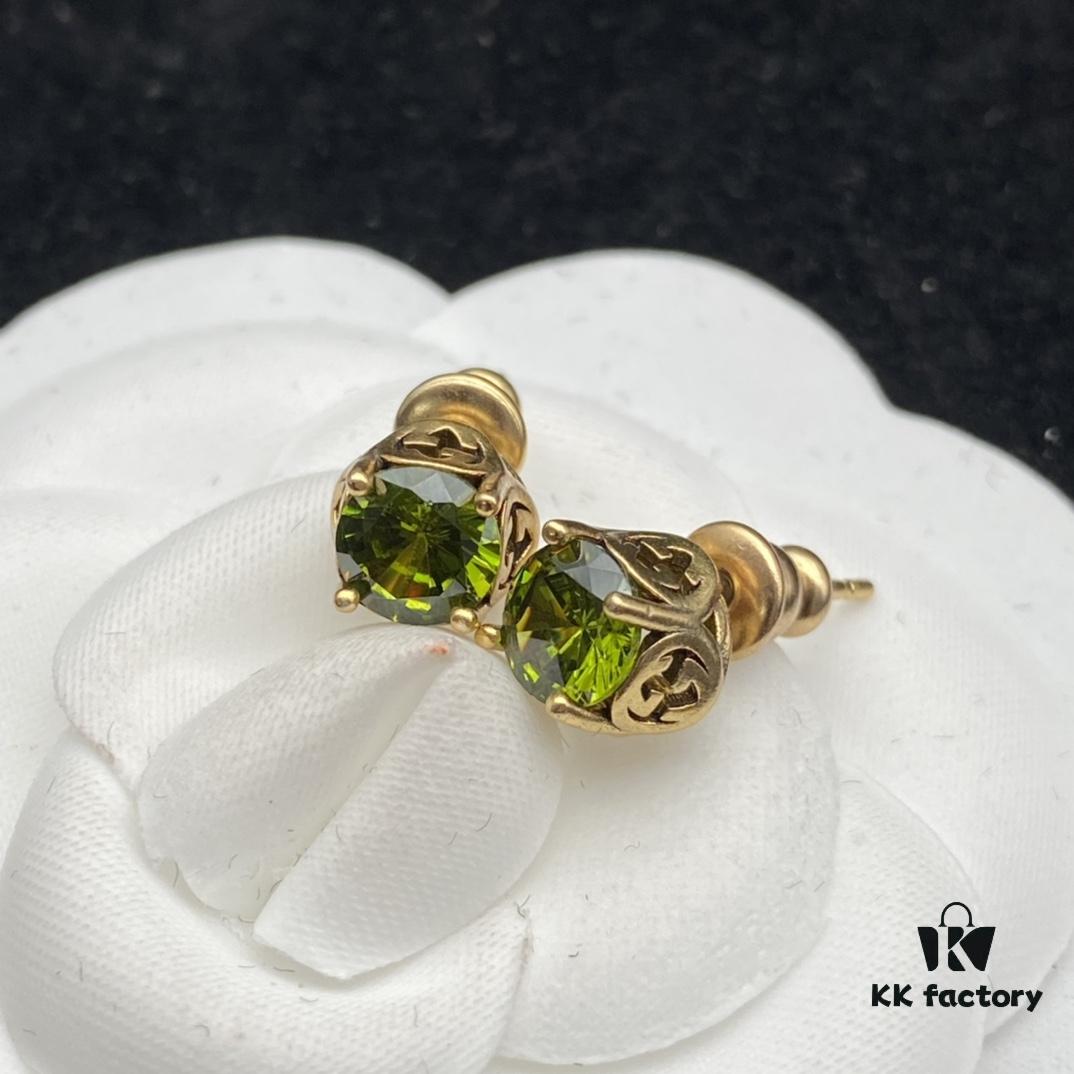 Gucci Double G Diamond-Paved Elegant Vintage Stud Earrings