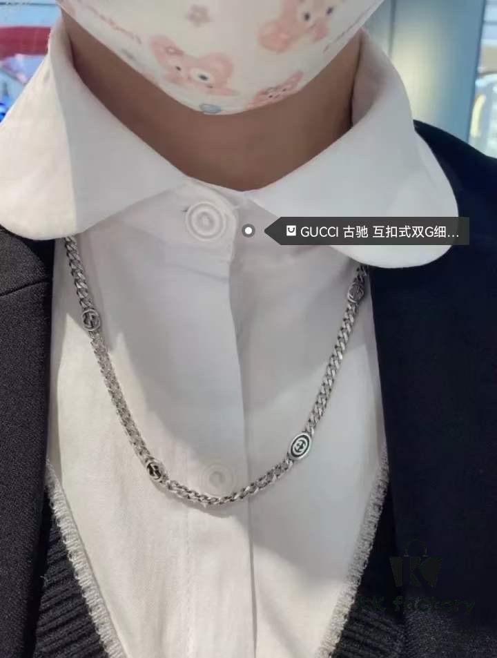 New Arrival💗 Gucci Interlocking Black Enamel Double G Chain Necklace 5354280