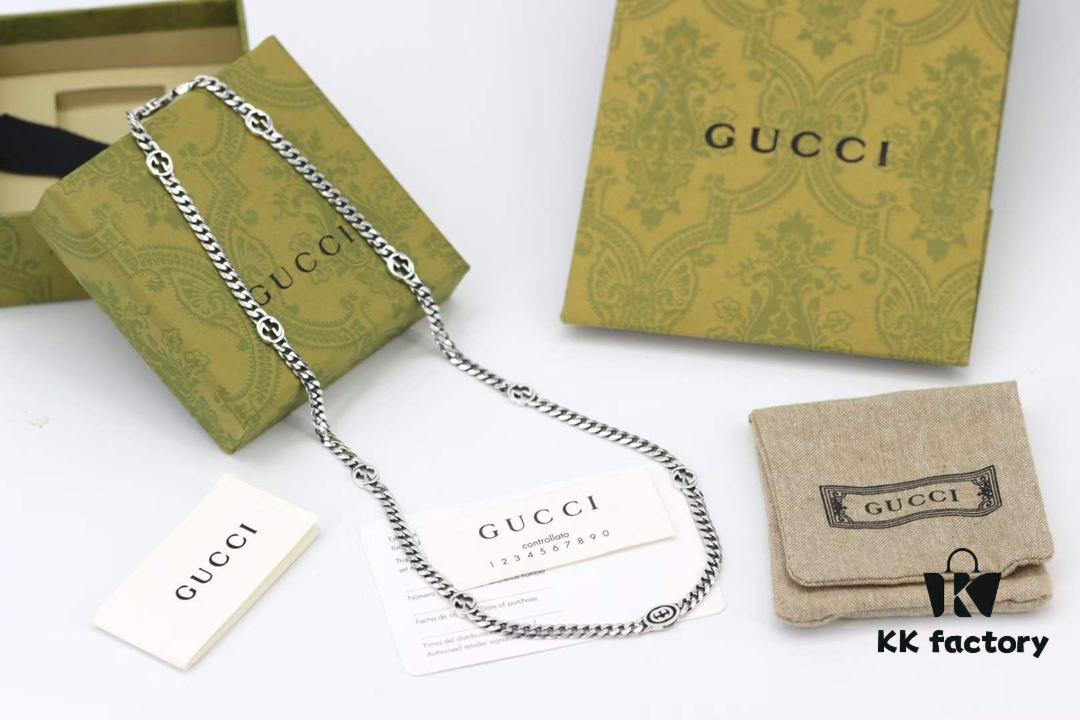 New Arrival💗 Gucci Interlocking Black Enamel Double G Chain Necklace 5354280