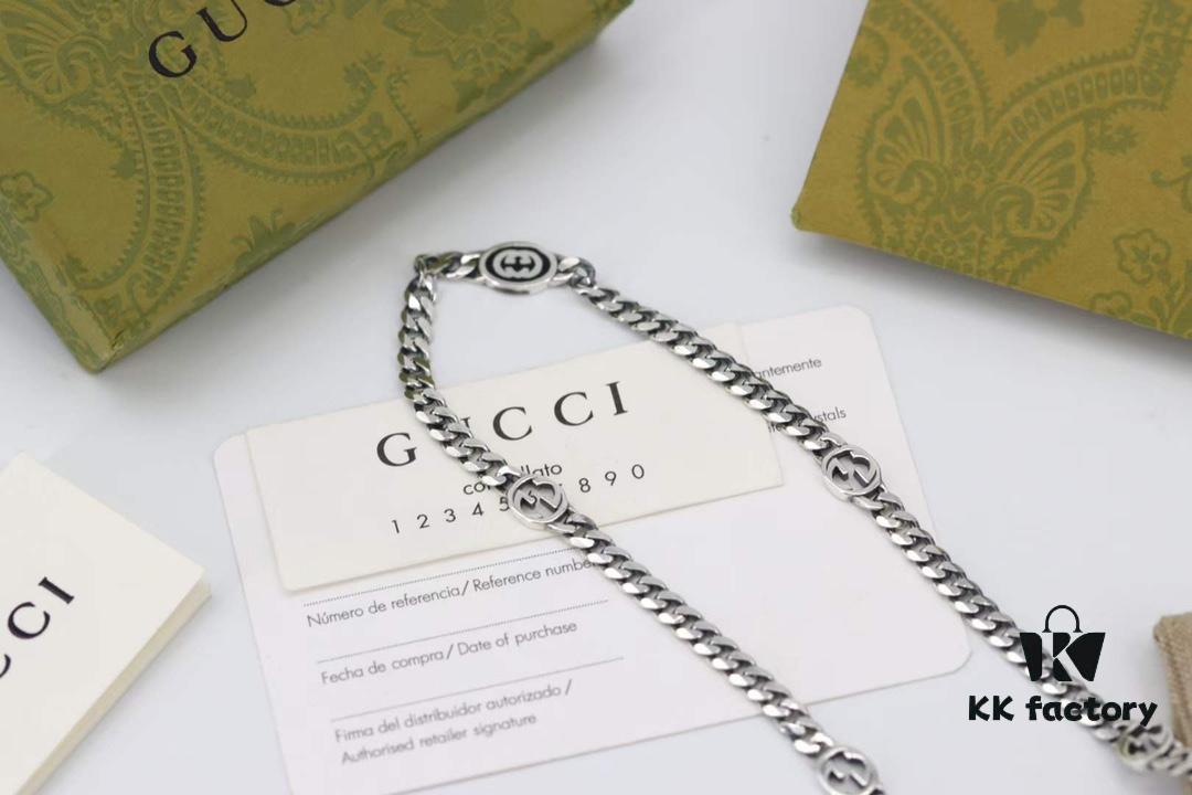 New Arrival💗 Gucci Interlocking Black Enamel Double G Chain Necklace 5354280