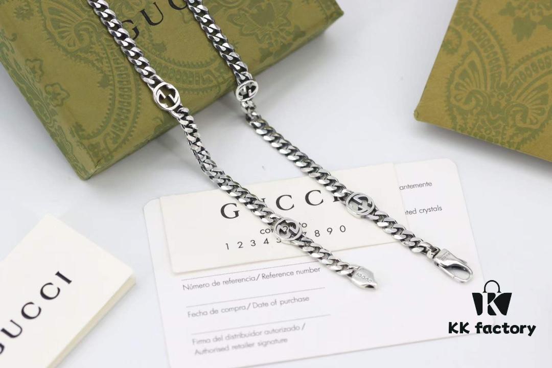 New Arrival💗 Gucci Interlocking Black Enamel Double G Chain Necklace 5354280