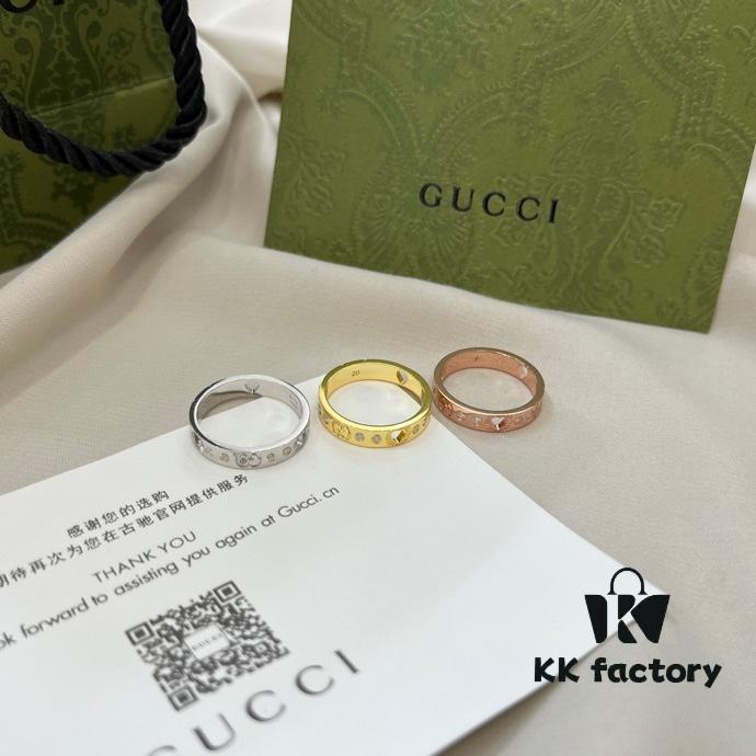 Gucci Gucci 925 Sterling Silver Icon Series Heart Openwork Diamond-Inlaid Ring