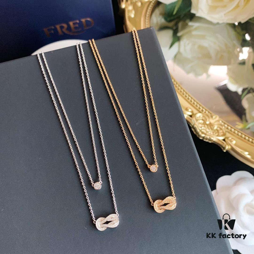 FRED Fred Double Layer Horseshoe Single Diamond Necklace in Rose Gold and White Gold