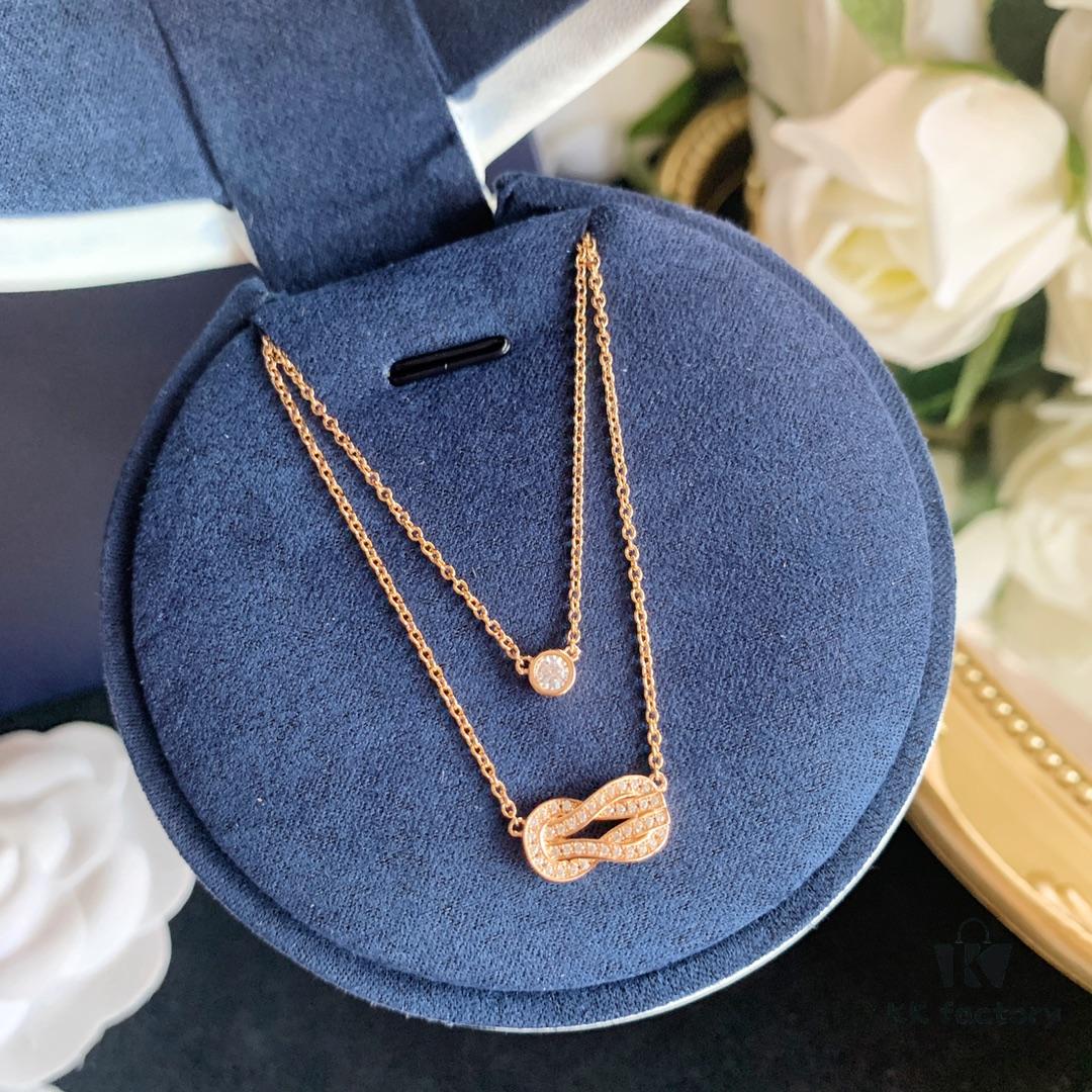 FRED Fred Double Layer Horseshoe Single Diamond Necklace in Rose Gold and White Gold