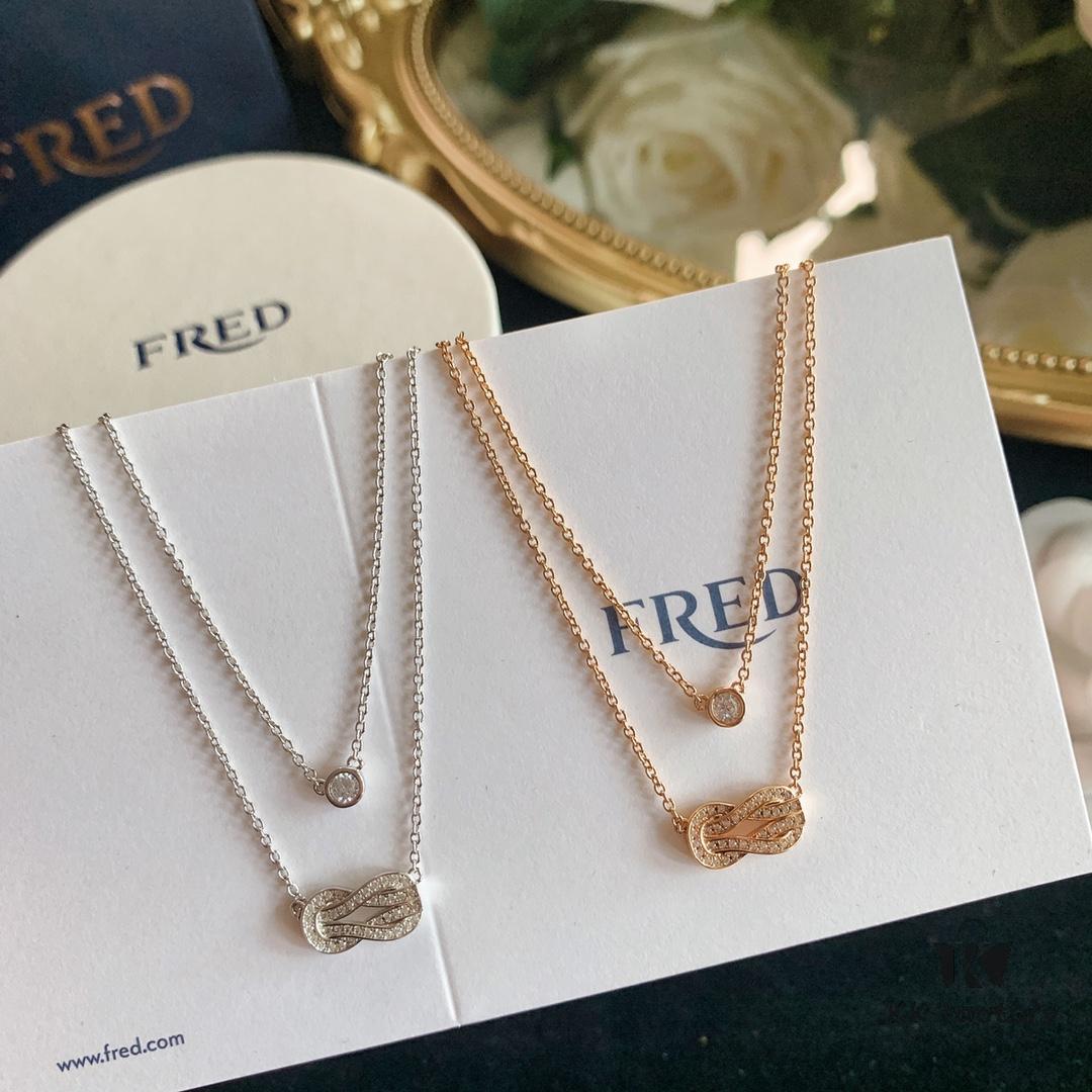 FRED Fred Double Layer Horseshoe Single Diamond Necklace in Rose Gold and White Gold