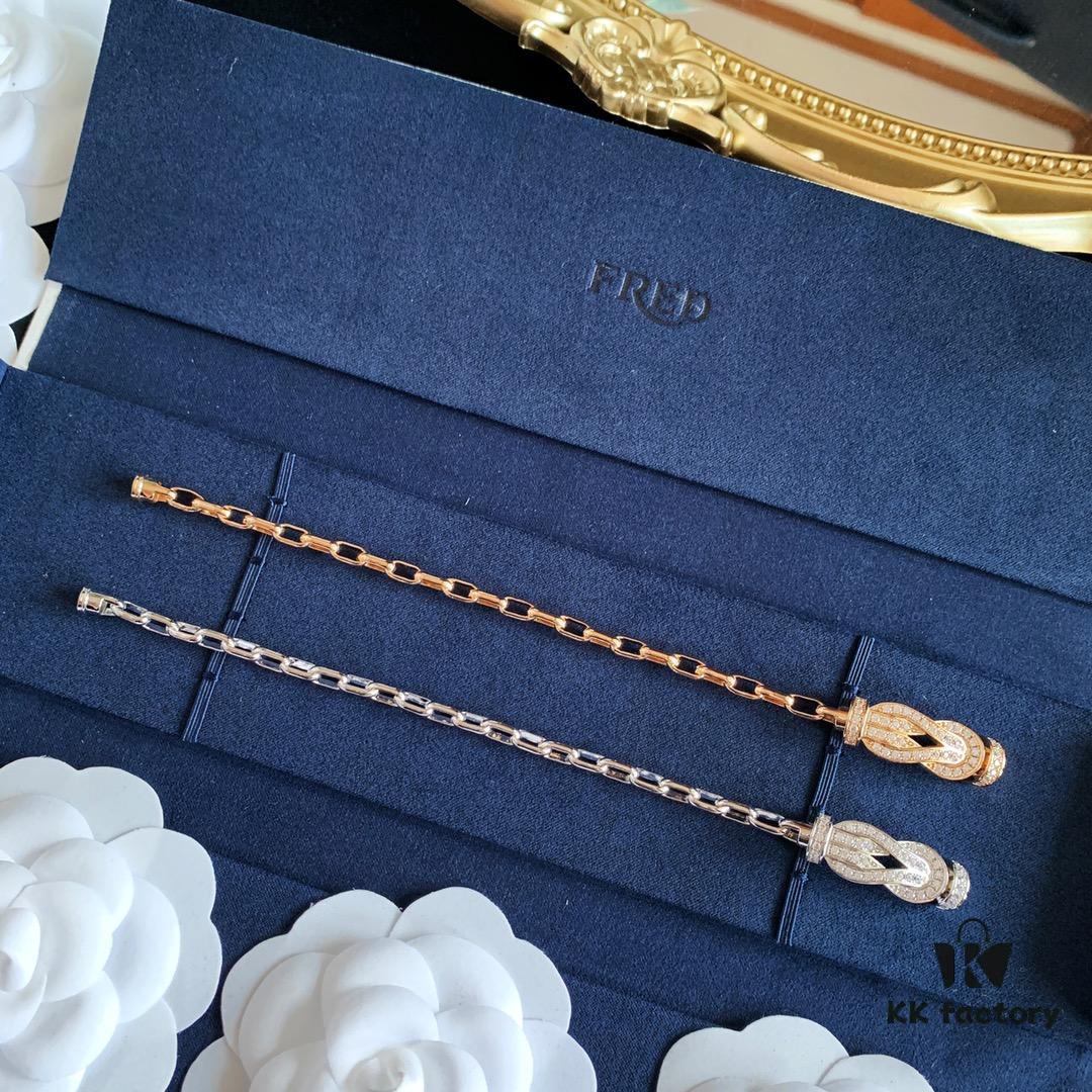 New Arrival! 1:1 Precision Crafted Fred Double C Horse Hoof Clasp Bracelet in Rose Gold and White Gold, Fully Encrusted Micro-Paved Diamond Buckle, Must-Have Fashion Item for Influencers and Trendsetters