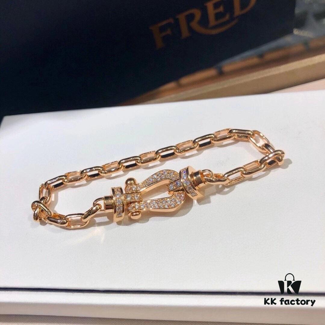 Fred FRED France FORCE10 Series Diamond-Studded Horseshoe Clasp Chain Bracelet – Large Size