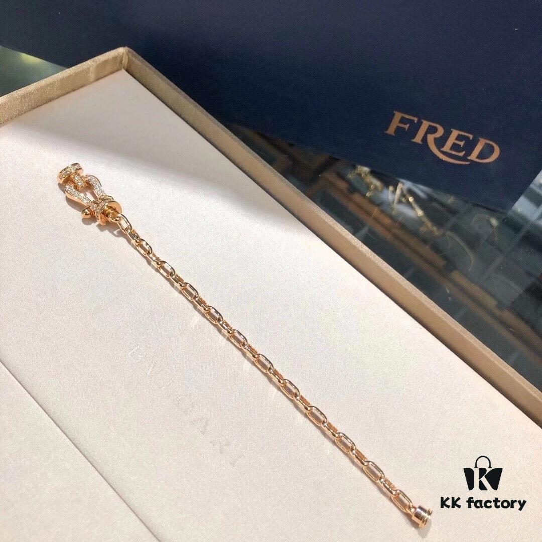 Fred FRED France FORCE10 Series Diamond-Studded Horseshoe Clasp Chain Bracelet – Large Size