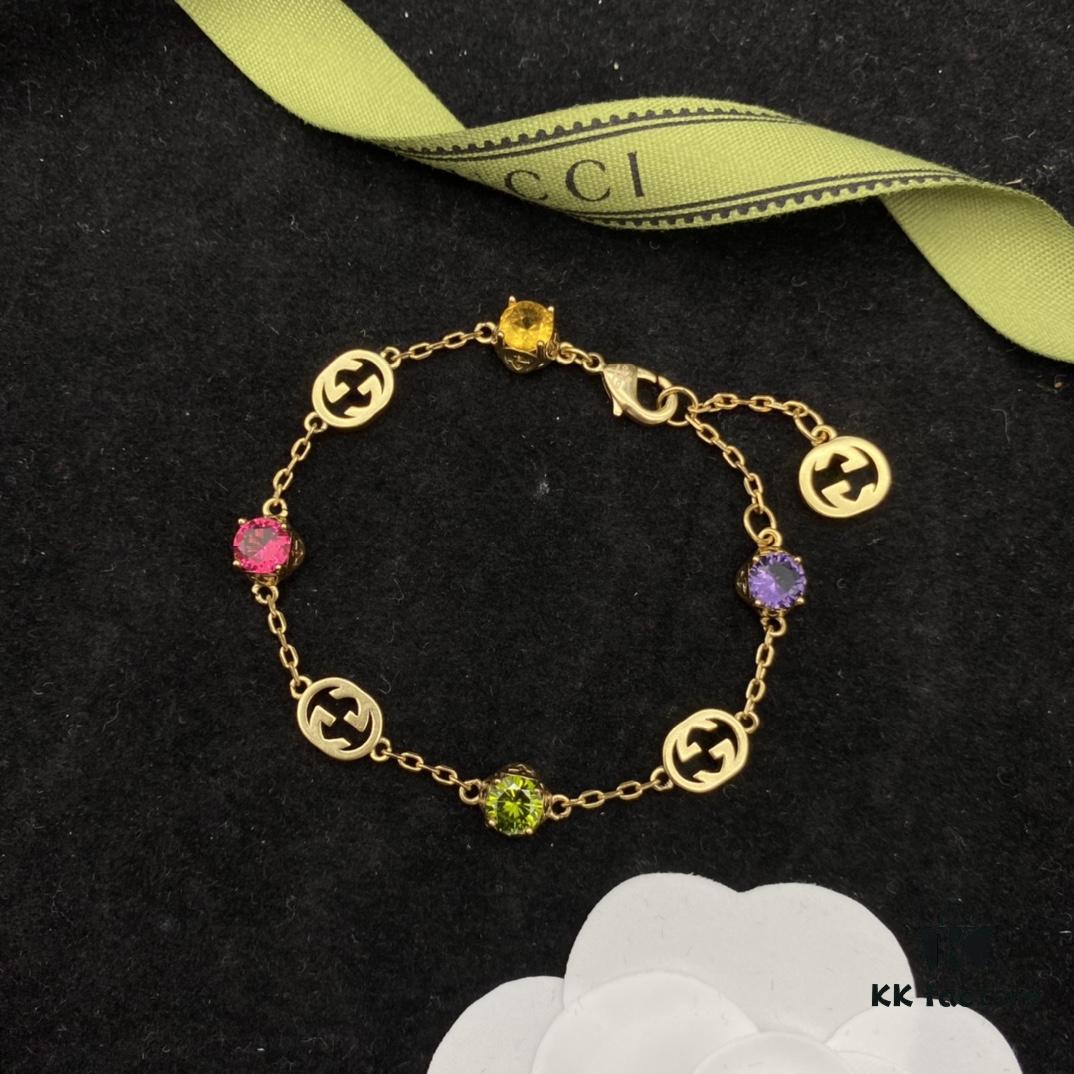 Gucci GUCCI New Colorful Diamond Elegant Retro Necklace Bracelet 💚