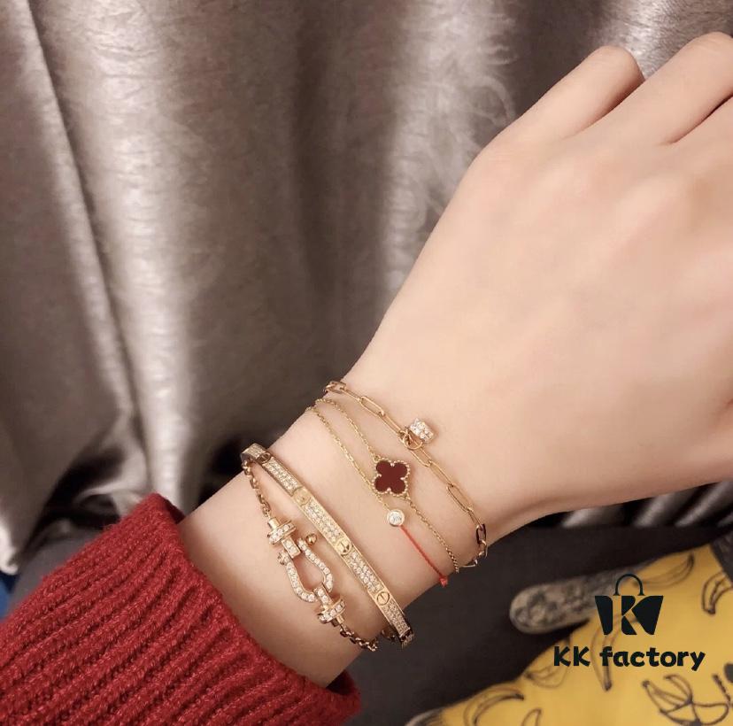 New 925 Sterling Silver Luxury Buckle Bracelet by Fred, Micro-Paved 18K Gold Plated, Thickened Platinum Rose Gold Fashion Designer Jewelry