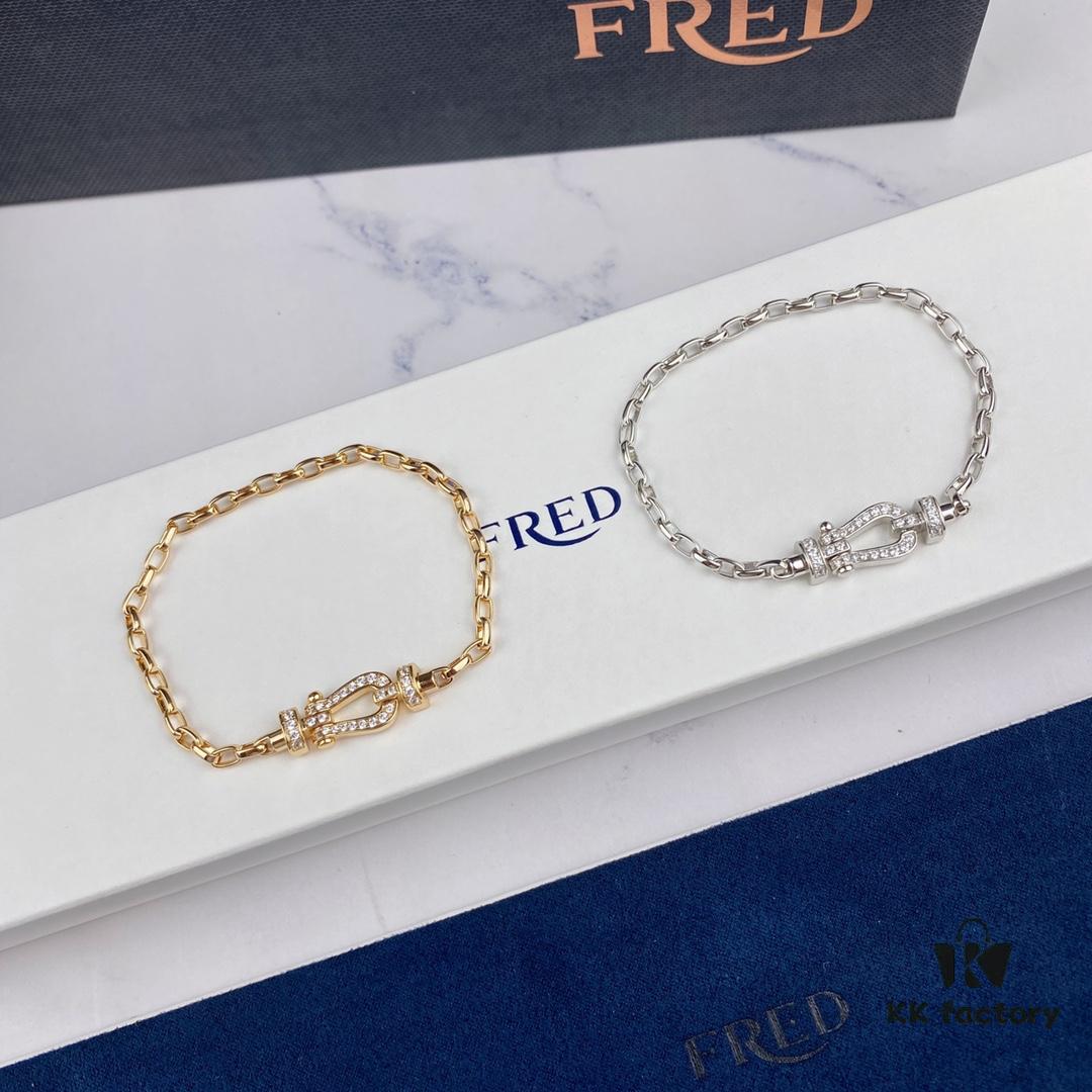New 925 Sterling Silver Luxury Buckle Bracelet by Fred, Micro-Paved 18K Gold Plated, Thickened Platinum Rose Gold Fashion Designer Jewelry