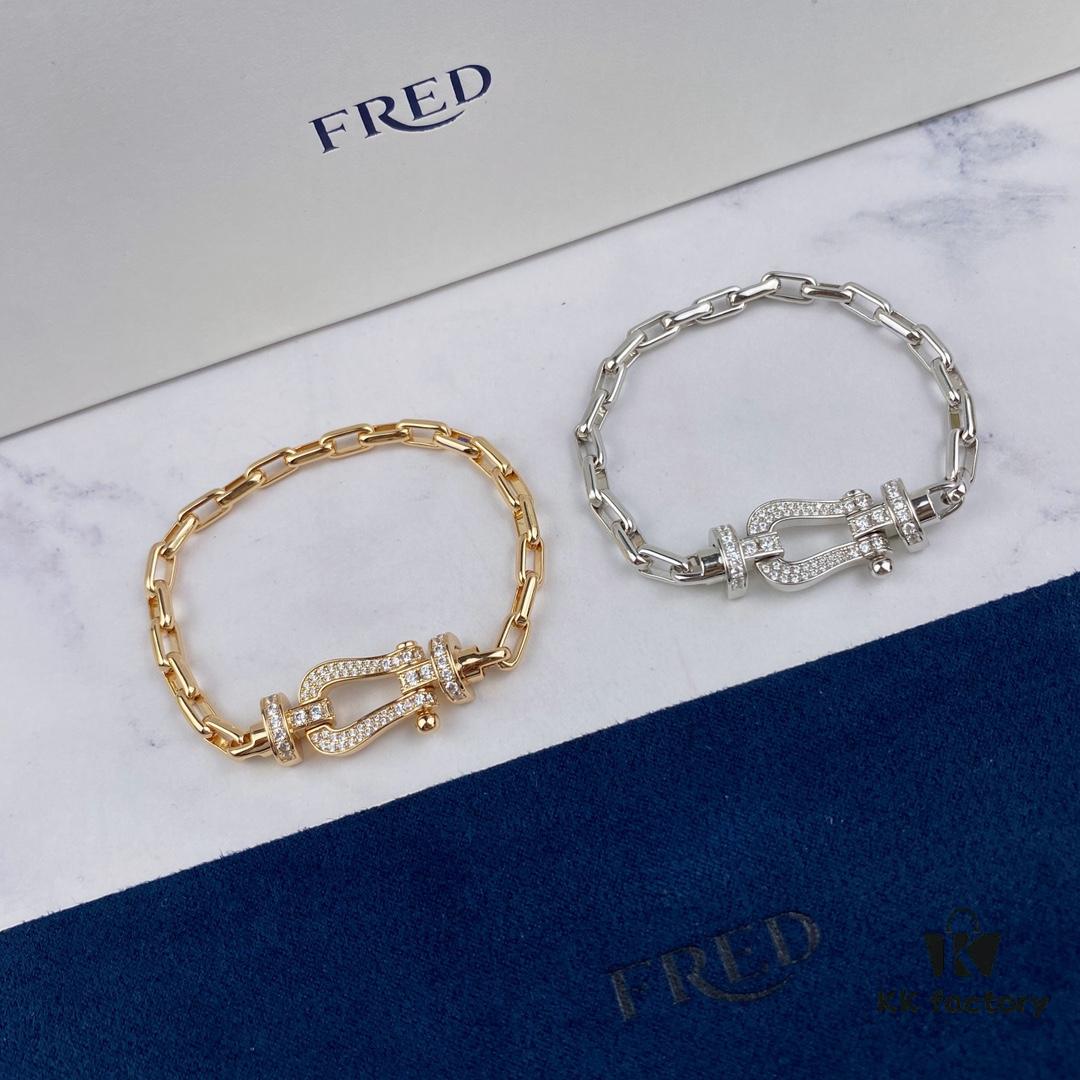 New Arrival! Fred Large Buckle Bracelet – High-End Custom Pure Silver, Thickened 18K Gold Plated, Precision Micro-Pave, Fashion Statement Piece in Platinum and Rose Gold